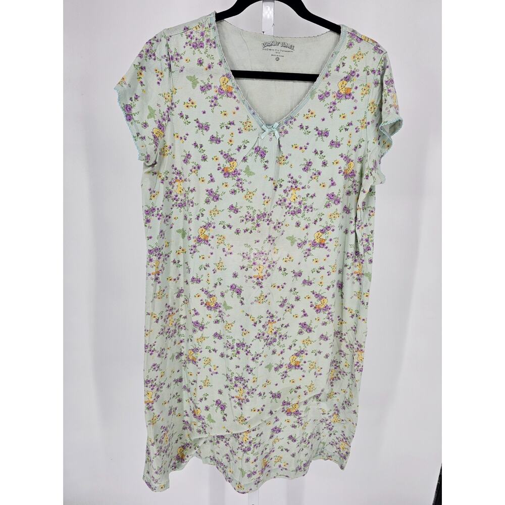 Vintage 1990s Looney Tunes Womens Sz XL Nightgown Sleep Shirt Tweety Bird Floral